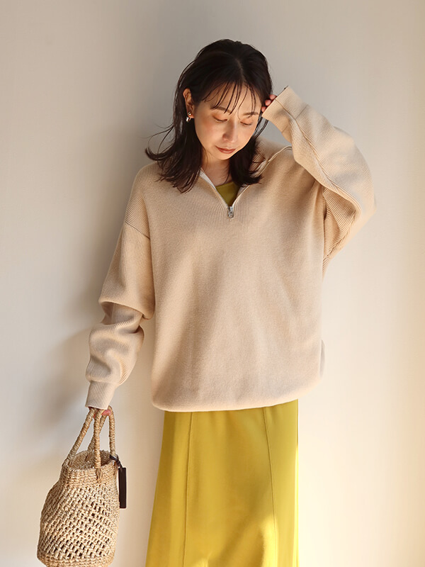 ジップアップルーズニット