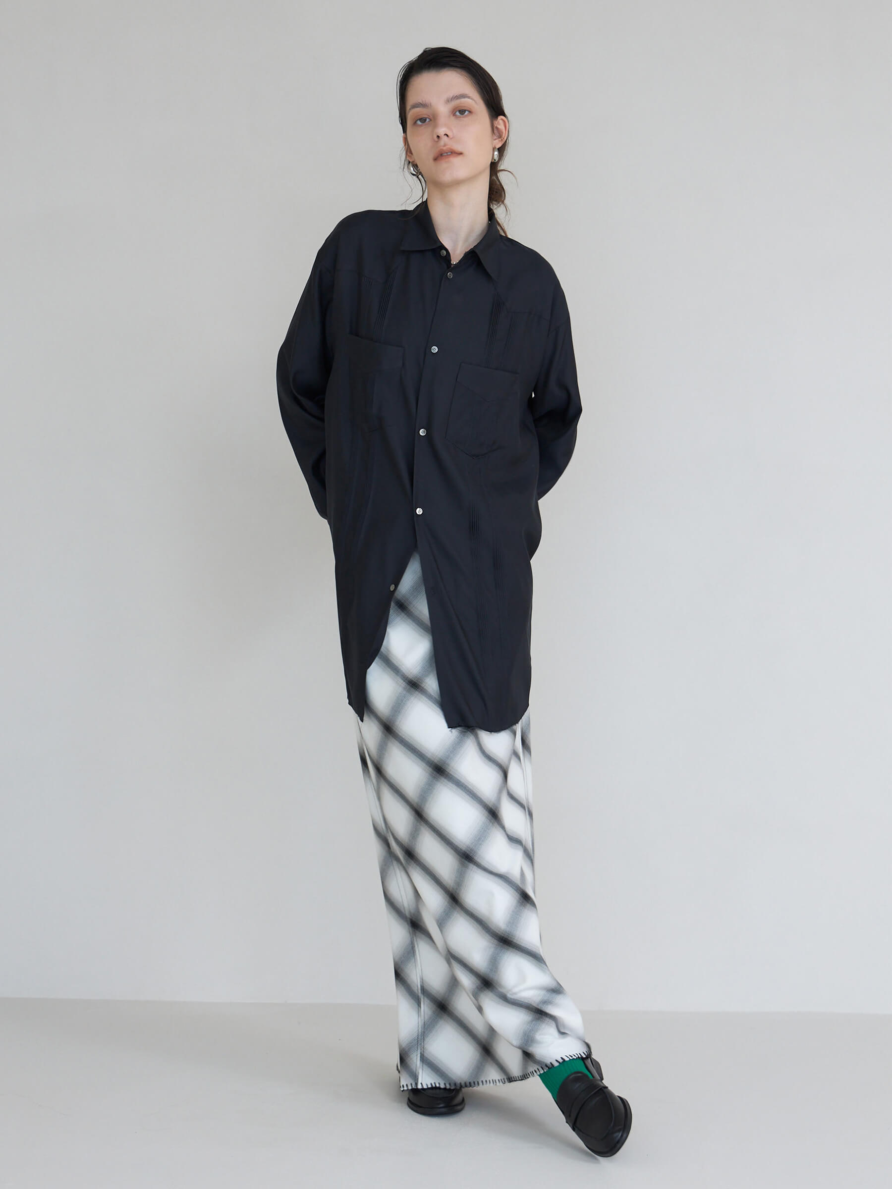 OTHELLO OMBRE CHECK LONG SKIRT(F WHITE): BottomsCREDONA