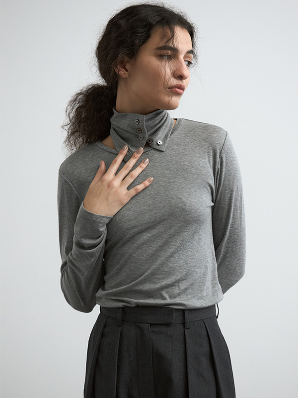 SHEER HIGH NECK L/S TEE(F IVORY): TopsCREDONA