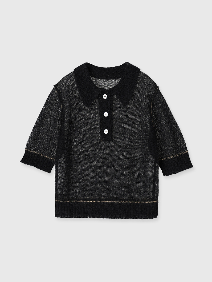 SHEER KNIT POLO(F BEIGE): TopsCREDONA