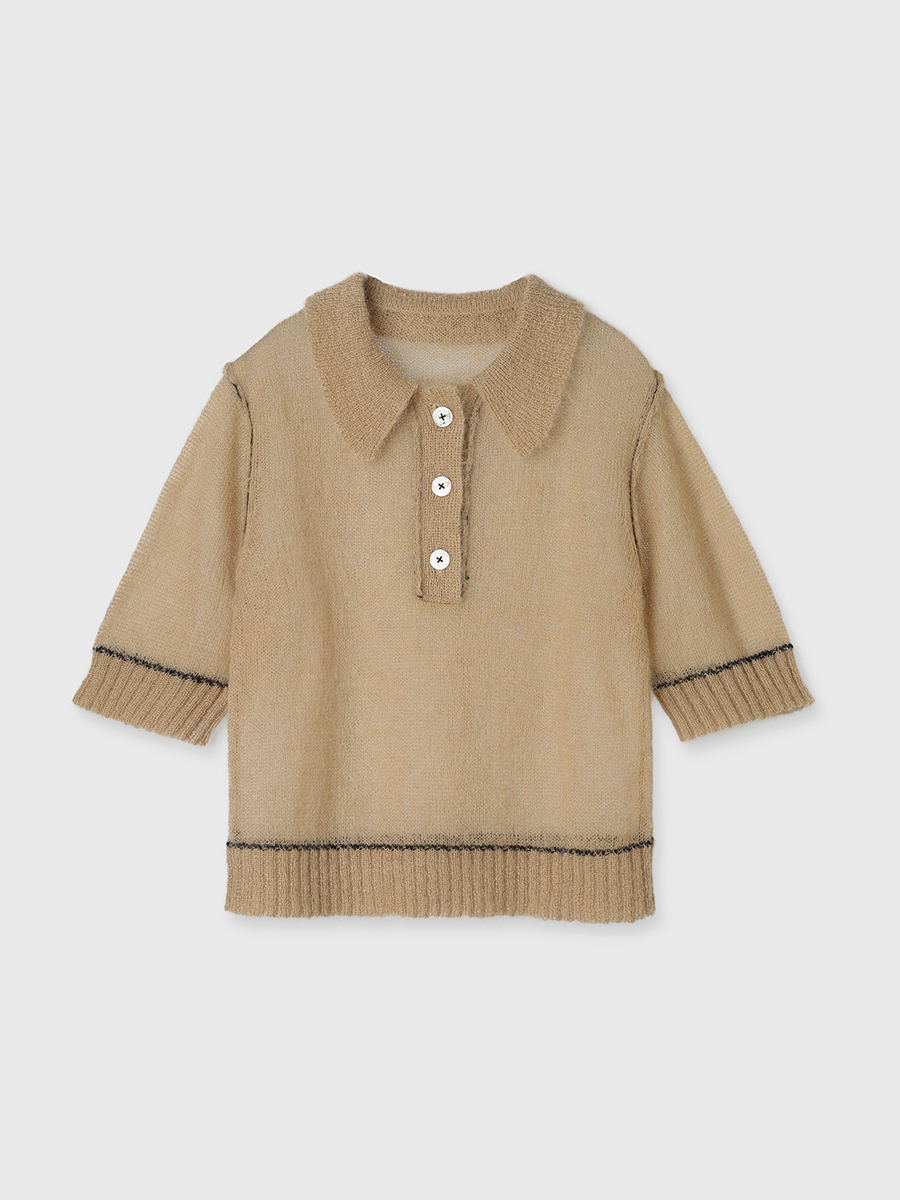 お歳暮 人気 オシャレ SHEER TopsCREDONA BEIGE): POLO(F KNIT トップス