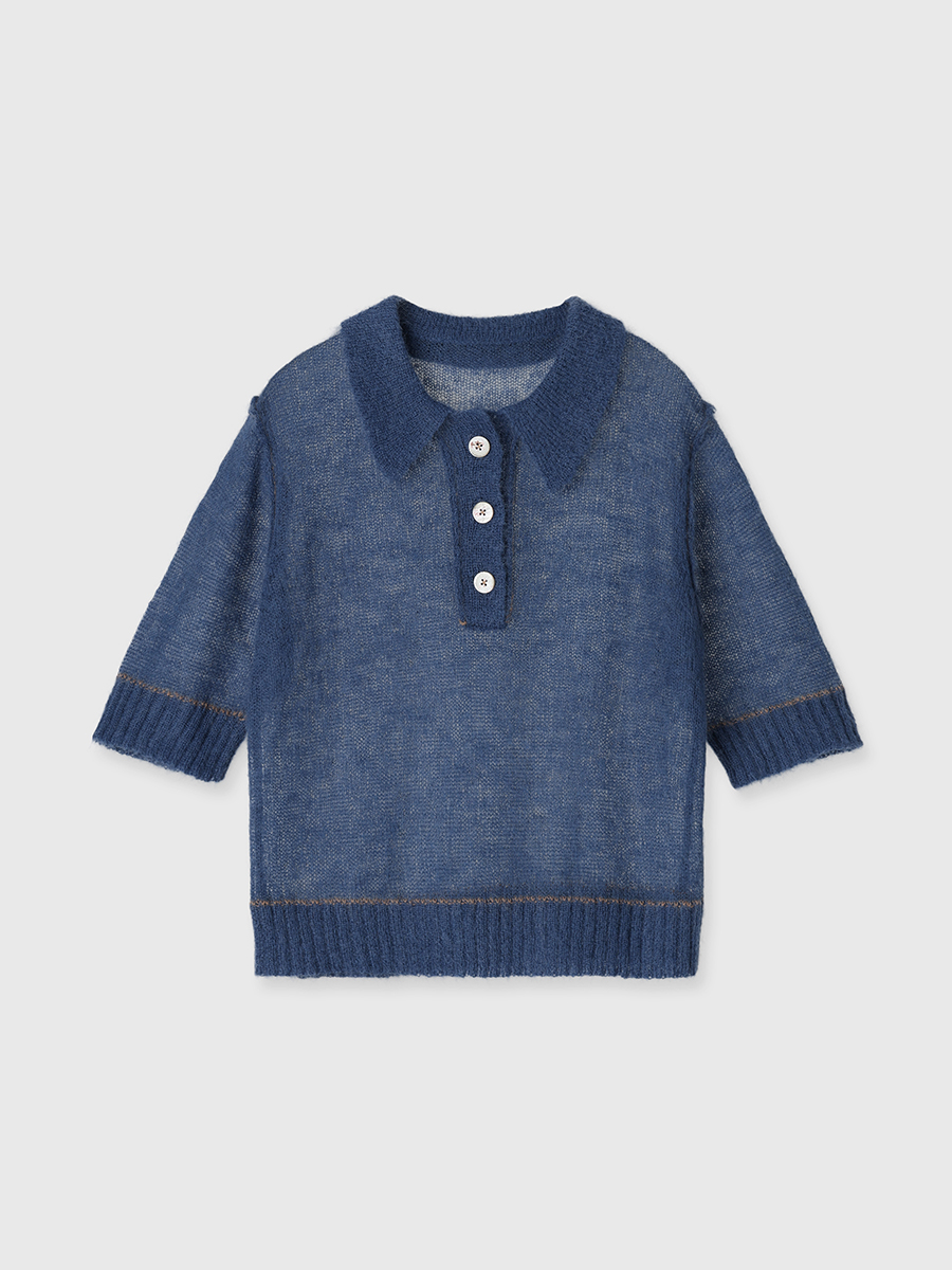 SHEER KNIT POLO(F BEIGE): TopsCREDONA