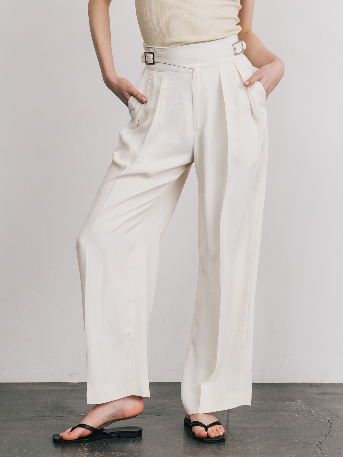 ACETATE GURKHA PANTS(0 IVORY): BottomsCREDONA
